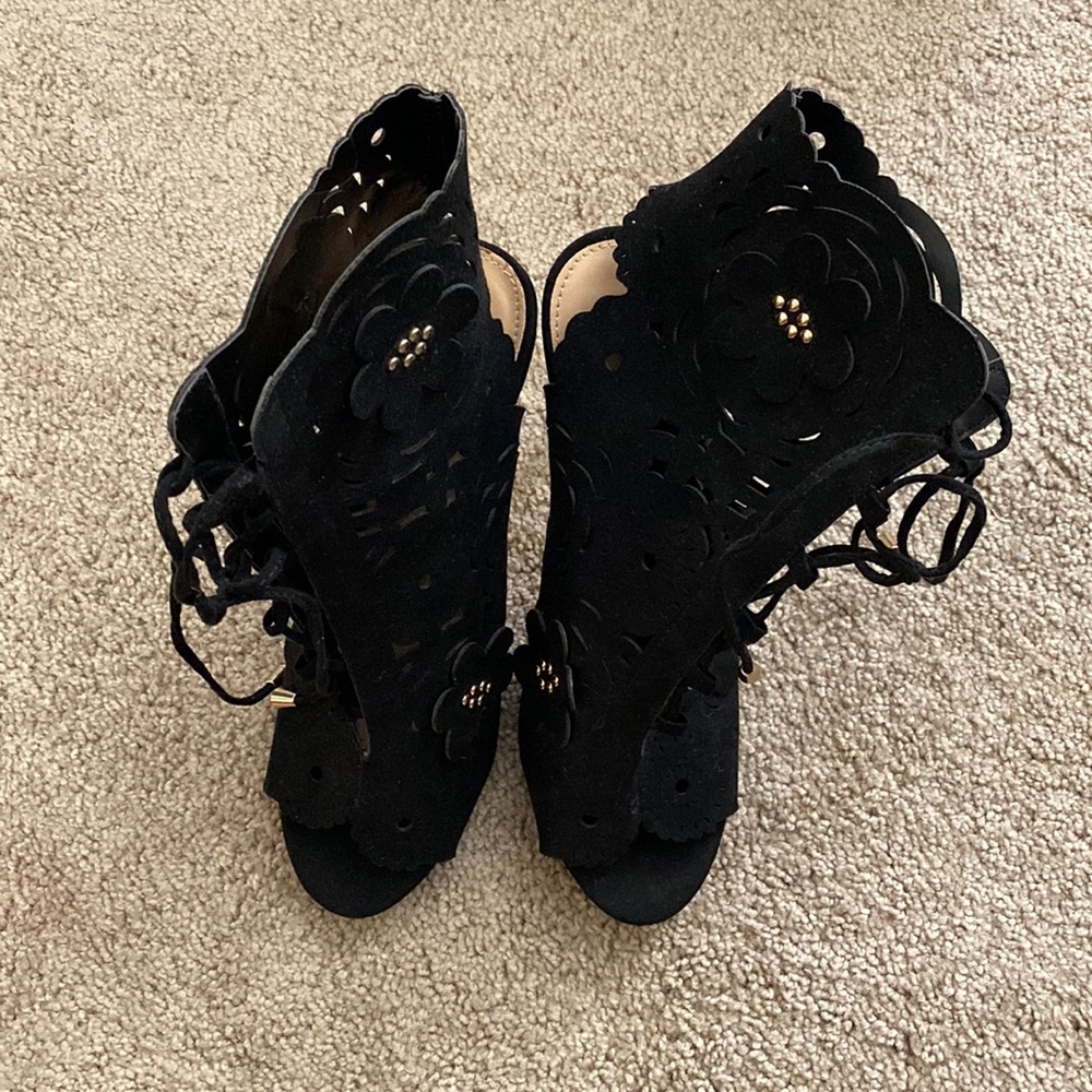 Black Cutout Open Toe Booties